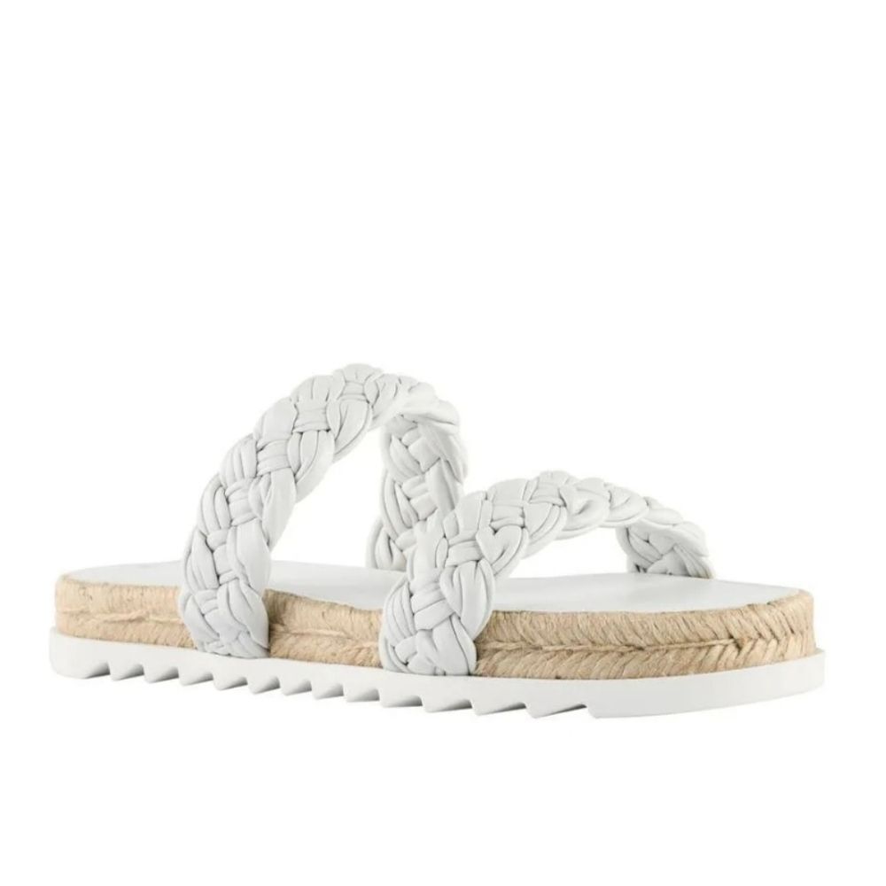 New Marc Fisher LTD Jaimee white flip flop leather sandals braid size 6.5